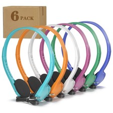 Kids Headphones Bulk 6 Pack Wholesale School Multi Colors 3.5mm No Mic