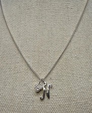 DISNEY Parks Silver Tone  Crystal Initial N  Mickey Mouse Pendant Necklace 18  