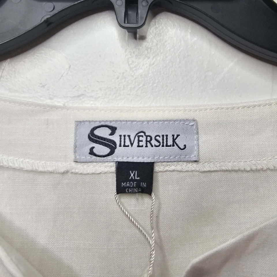 SilverSilk льняной смеси вышитая рубашка белый кремовый синий мужской размер XL новый с Ярлыками - Изображение 3 из 4