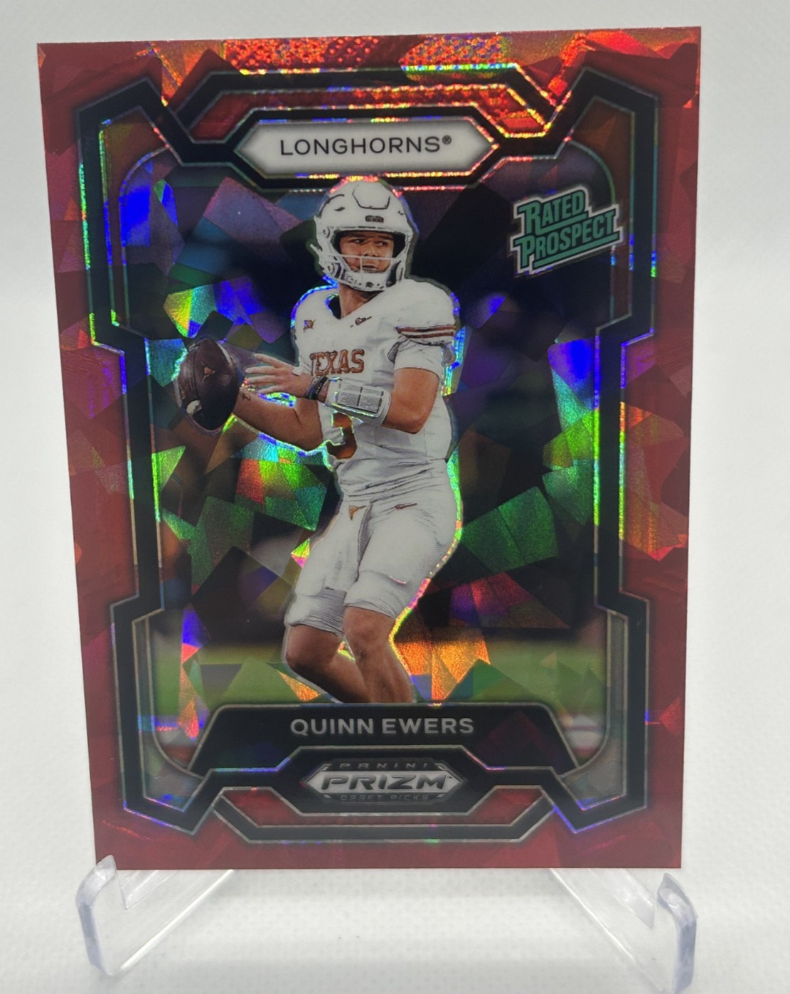 2024 Panini Prizm Draft Picks: Quinn Ewers Red Cracked Ice Prizm #191 (RC)
