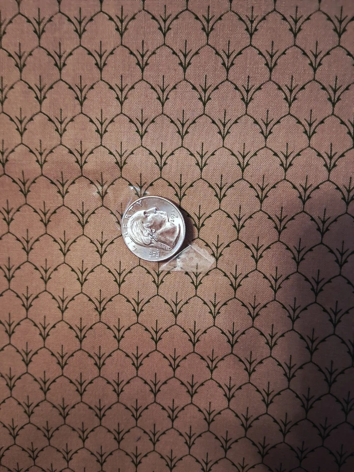 2 Yds MARCUS BROTHERS Tan/Green Cotton Fabric, 42" W for Quillting, Sewing. BTY - Image 3 of 4