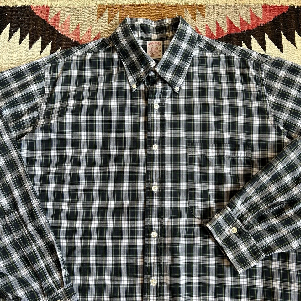 Vintage 1970s Brooks Brothers Cotton Plaid Button Down Shirt Sz 17 - Image 2 of 4