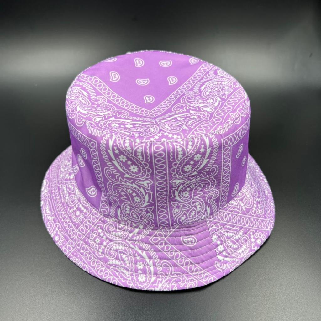 Purple Paisley Bucket Hat Reversible Foldable Sun Hat with White Print-image