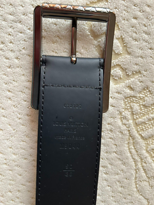 LOUIS VUITTON ブラック ベルト 90/36 Genuine Louis Vuitton LV Black Leather belt with LV Box & pouch