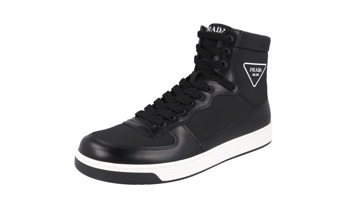 LUXURY PRADA HIGH-TOP SNEAKERS SHOES 2TG179 BLACK LEATHER US