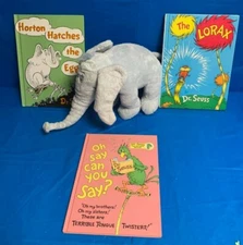  Dr Seuss Plush Horton(Kohl's Care & 3 Books Lorax, Horton Hatches & Can You Say