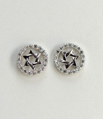 14K Yellow and White Gold Star of David CZ Stud Earrings - 第 10/14 張圖片