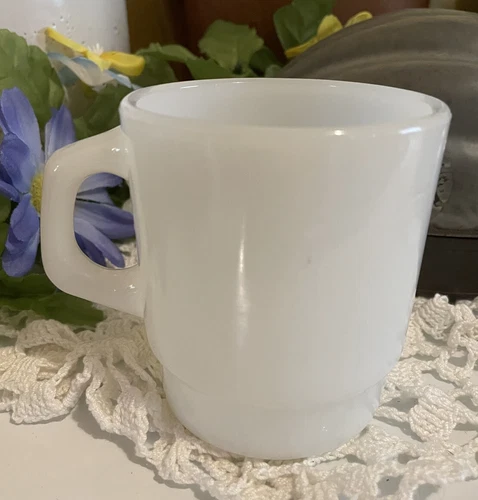 Fire King Milk Glass Coffee Mug Vintage Anchor Hocking D Handle Stackable