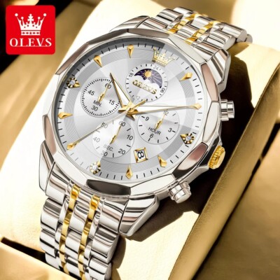 Waterproof Quartz Watch Men's Luxury Luminous OLEVS Stainless Steel Men Strap