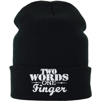 Strickmütze: Two Words-One Finger FUCK YOU lustige Damen/Herren Streetwear Haube