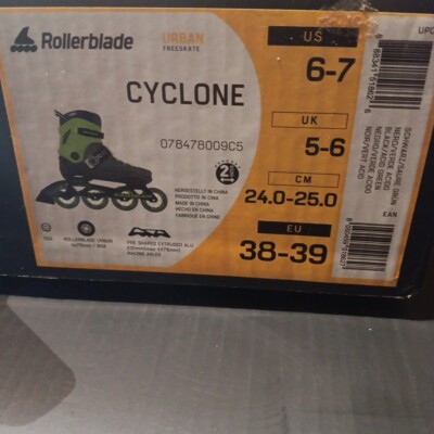 ROLLERBLADE Cyclone Black/Acid Green Inline Skates (078478009C5) Size 6-7 Youth 
