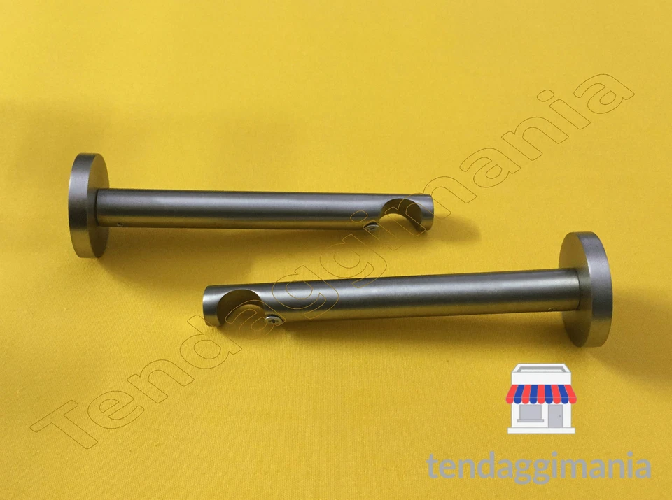 TENDAGGIMANIA SUPPORTO FISSO A PARETE PER BASTONE 20 MM FINITURA ACCIAIO SATINATO CM 14,50