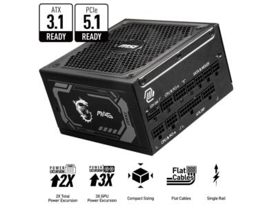 新品 MSI MAG A1250GL PCIE5 1250W 80+Gold MSI MAG A1250GL 1250W PCIE 5, 80+ GOLD Fully Modular Gaming PSU