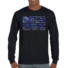 Blue American Flag Courage Loyalty Honor Long Sleeve T-shirt Military Veteran