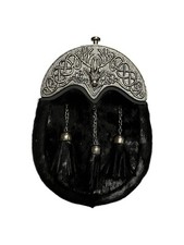 Scottish Black Sporran Stag Head Cantle Kilt Sporran With Chain Belt