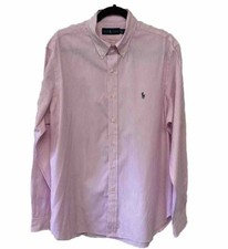 Ralph Lauren pink white stripe button down shirt men s sz 16.5/42 100 cotton