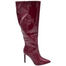 Stivale alto donna bordeaux a punta lucido vernice effetto calzino con tacco a s