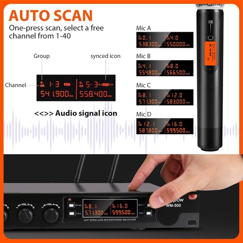 4 Kanal Funk Mikrofone System, Quad UHF Akku Mikrofon Set, 4 * 40 Gruppen M - Bild 5 von 7