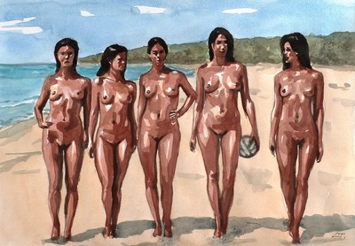 Original watercolor painting. A3 /42 x 30 cm/.  Akt nude erotik signiert FKK