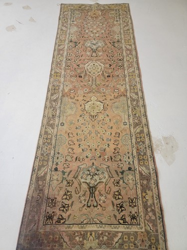 Antique Oriental Hand-Knotted Wool Runner Blush/Ivory/Green/Blue 2'11" x 9'3"