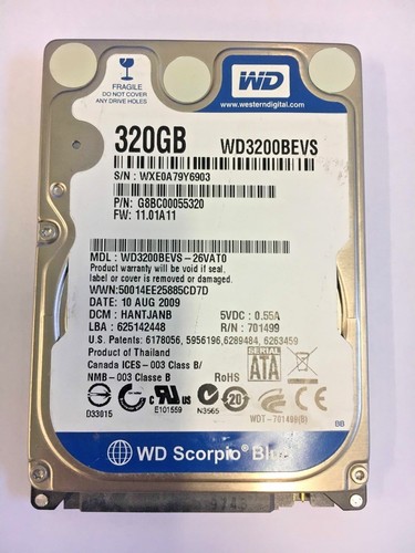 Used Working Western Digital 2.5" 320Gb WD3200BEVS-26VAT0 SN: WXE0A79Y6903 HDD - Bild 2 von 4