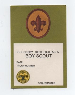 Boy Scout Rank Card (Issued 1983), Olive Green on White Card Stock, Mint! 