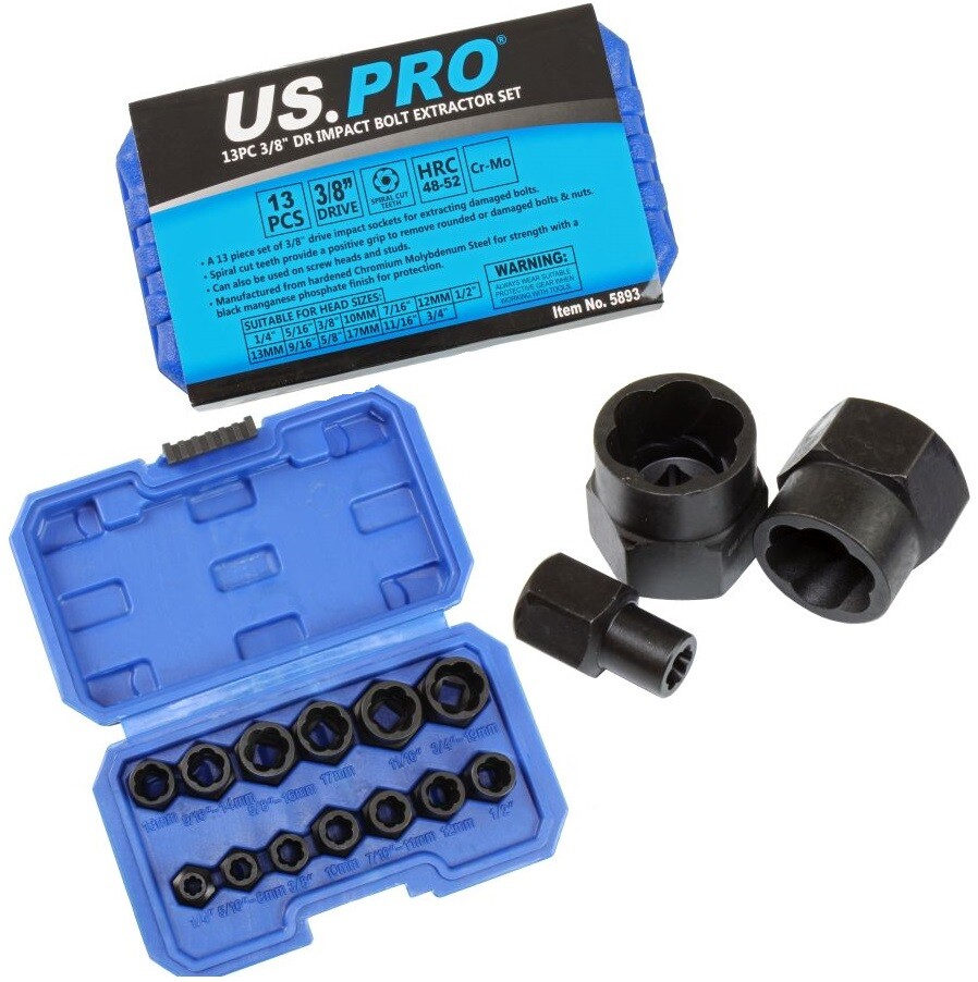 US PRO 13pc Bolt Extractor Impact Socket Set 3/8"" Dr Damaged/Rounded Nut Remover