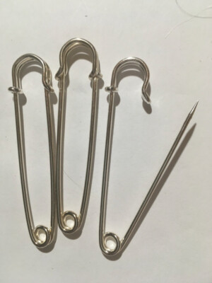 3  Kilt Pins Silver Plated Steel 3'' long fasteners for loosely woven fabrics
