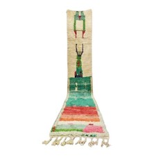 Moroccan Handmade Boujaad Rug 2'5''x15'8'' Berber Abstract Green Wool Area Rug