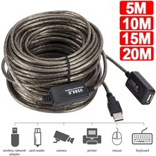 USB 2.0 Extension Cable 5/10/15/20m Active Repeater Lead Male to Female Cord UK