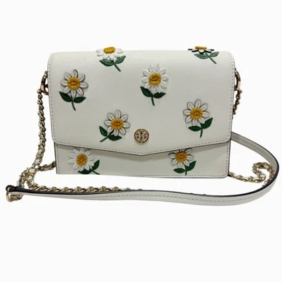 Tory Burch Robinson Embroidered Daisy Mini Crossbody Shoulder Bag White Floral - Image 1 of 4