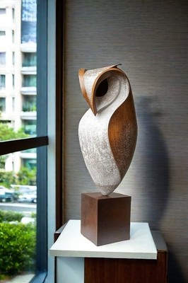 OWL WOOD SCULPTURE #WA049 5.50''W x 5.50''D x 17.58''H Crafted By Hand