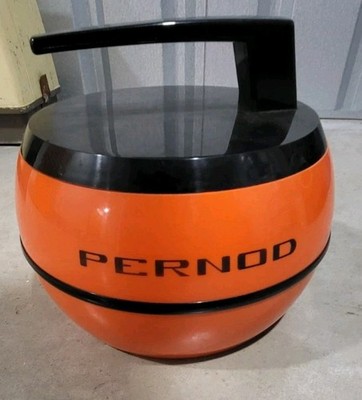 Vintage 70er französischer Pernod Eiskübel orange Lockenstein Retro Hausbar Kühler