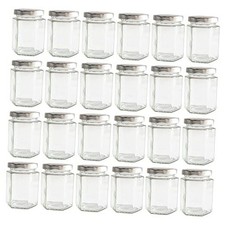 190ml 6oz Hexagon Glass Jars, Pack of 24 Sets With Silver Lids for Jam, Honey,