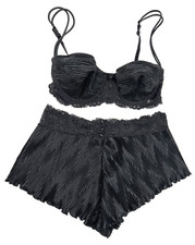 Vtg Victoria's Secret Gold Label Black Pleated Satin Tap Pants Bra Set 36C L