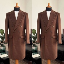 Wool Men's Long Overcoat Double Breasted Outdoor Coat Winter Formal Topcoat