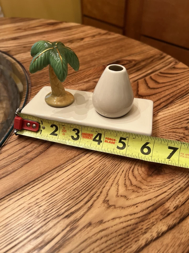 Jarrón de gres Nora Fleming soporte para palillo de dientes punto perlado retirado con palmera Foto 4 de 4