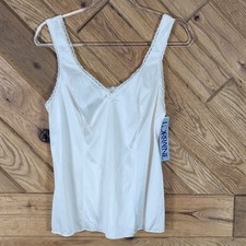 Vtg Lorraine Womens Camisole Size 38 Cream Lace Trim Made In USA Antron Nylon