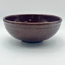 Vintage Mar-Crest Stoneware 10" Serving Bowl Daisy Dot Brown Glaze USA Farmhouse