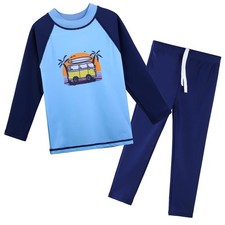 Boys Long Sleeve Swimsuits 2-Piece Rashguard Set UPF 50 Surf Bathing Suit Si...