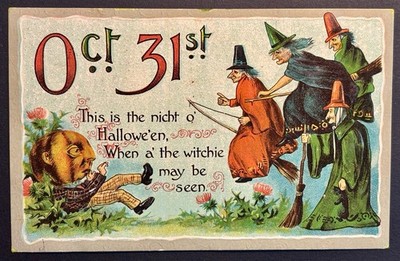 Antique Witch Postcard 1910 B. Hoffman Halloween Vibes 436