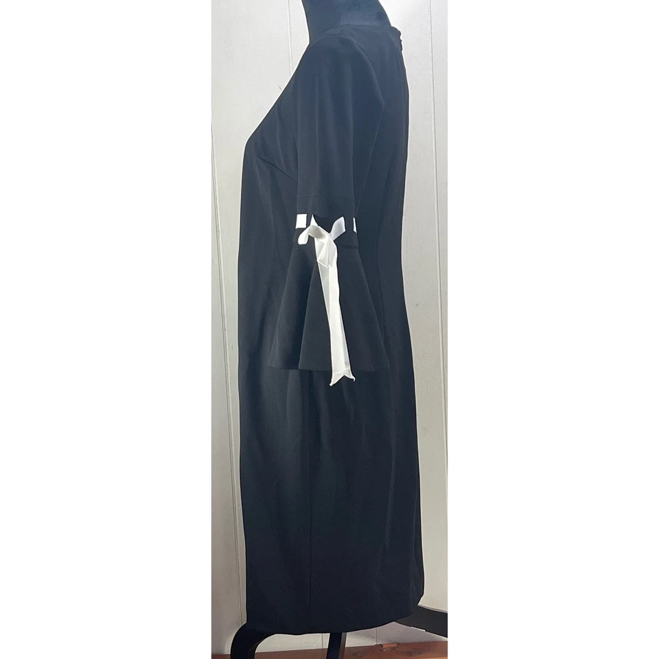 Calvin Klein Black Bell Sleeve Dress White Ribbon Women's Size 12 emo goth - Image 2 of 4