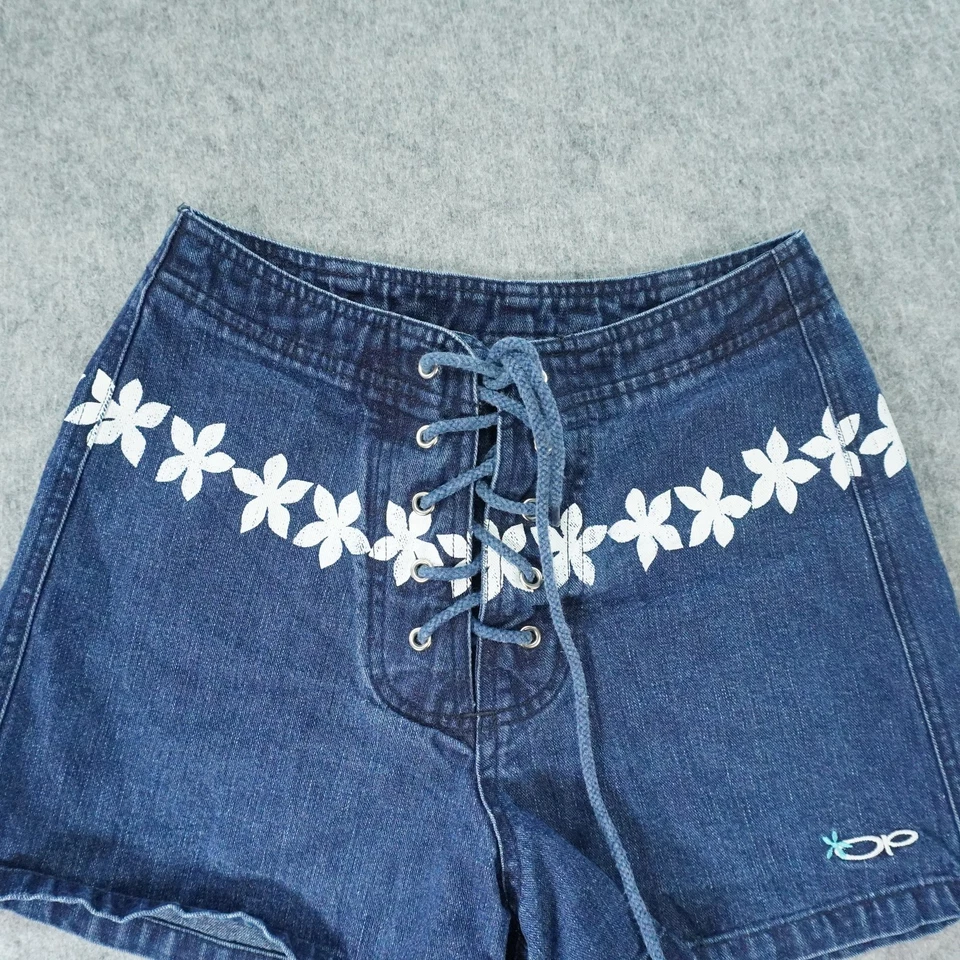 Pantalones Cortos De Colección OP Ocean Pacific Para Mujer Talla 3 24 Cintura Azul Denim Atar Frontal Foto 3 de 4