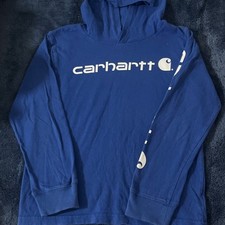 Carhartt Boys Pullover Hoodie Blue Graphic Logo Size 8-10 Long Sleeve