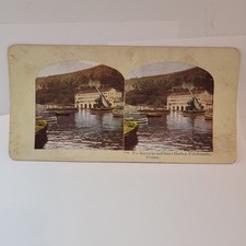 Vintage Stereoview Card Villefranche France Harbor Carniche Road Stereoscope