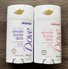 Dove Whole Body Deo Anti-Chafe Stick Raspberry Rose  Coconut Vanilla Set 2.6 oz