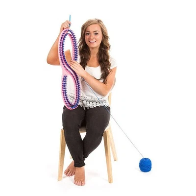 Afghan Loom Knitting Board Tool With 3 Projects For Sweater Socks Pink