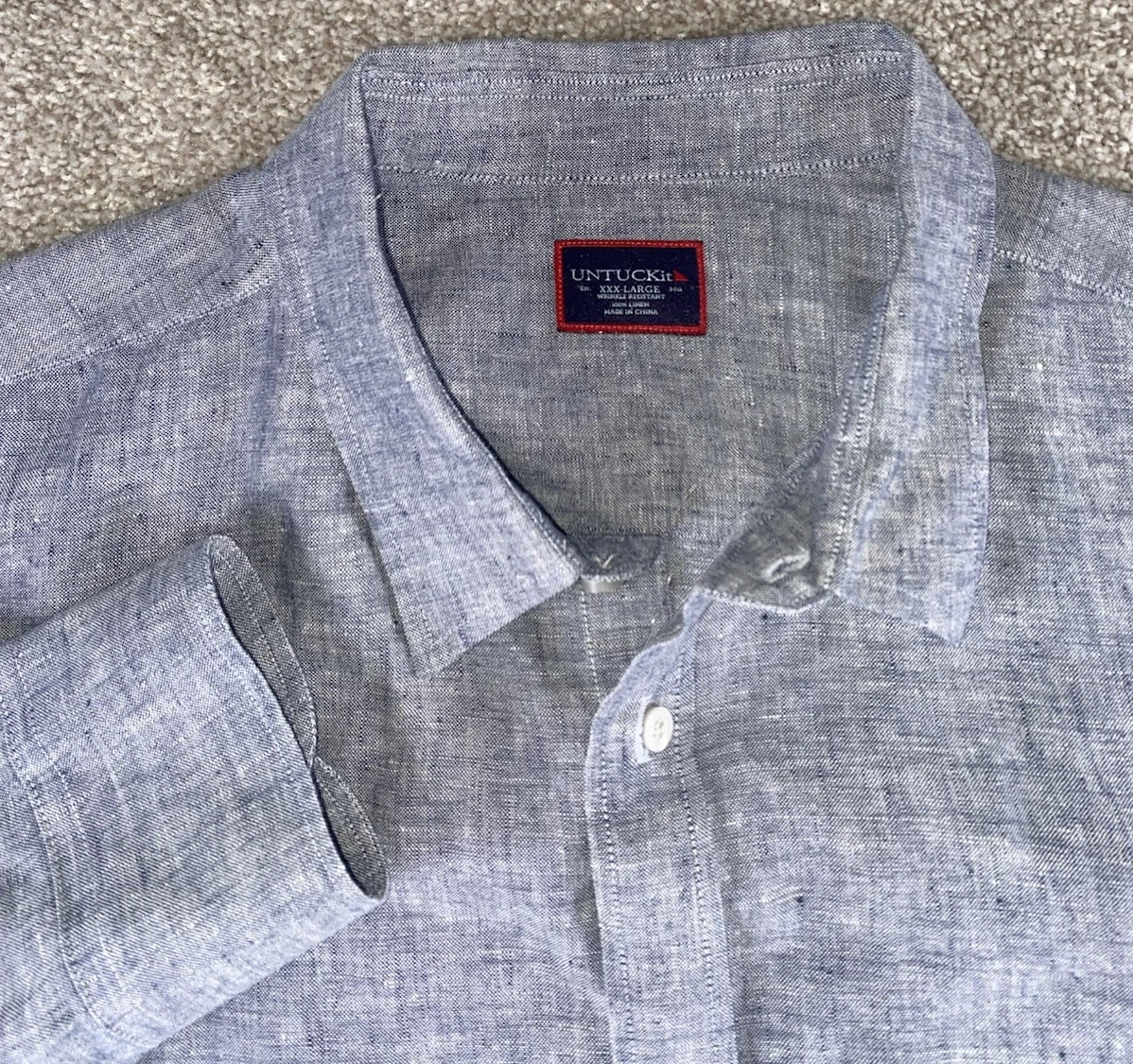 Untuckit Linen Shirt Mens 3XL Blue/Gray Button Down Wrinkle Resistance Preppy