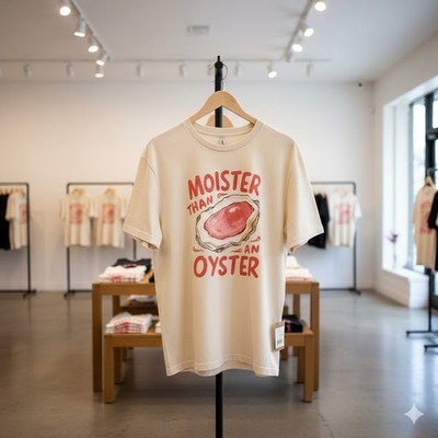 Moister Than an Oyster Funny Graphic White T-Shirt Adult Humor Tee - S394