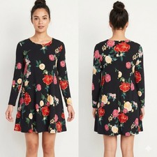 Old Navy Floral Long Sleeve Swing Mini Dress XS Black NWT Spring Cottagecore